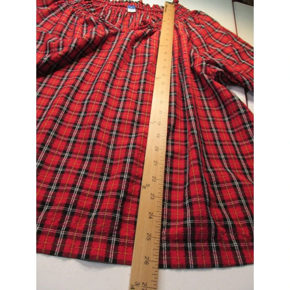 Old Navy Women XL Red Plaid Peasant Top Puff Sleeve Smocked Modal Blouse